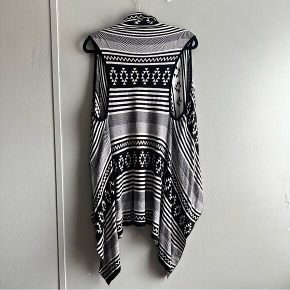 Moon Black White Aztec Print Cardigan Sleeveless Waterfall Stretch Casual - Med - Picture 5 of 6